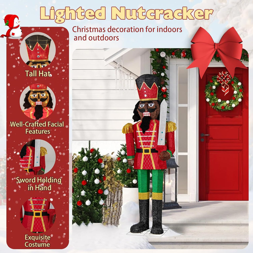 Tangkula 5 FT Lighted Christmas Nutcracker with Glitter Sword, 3D Soldier