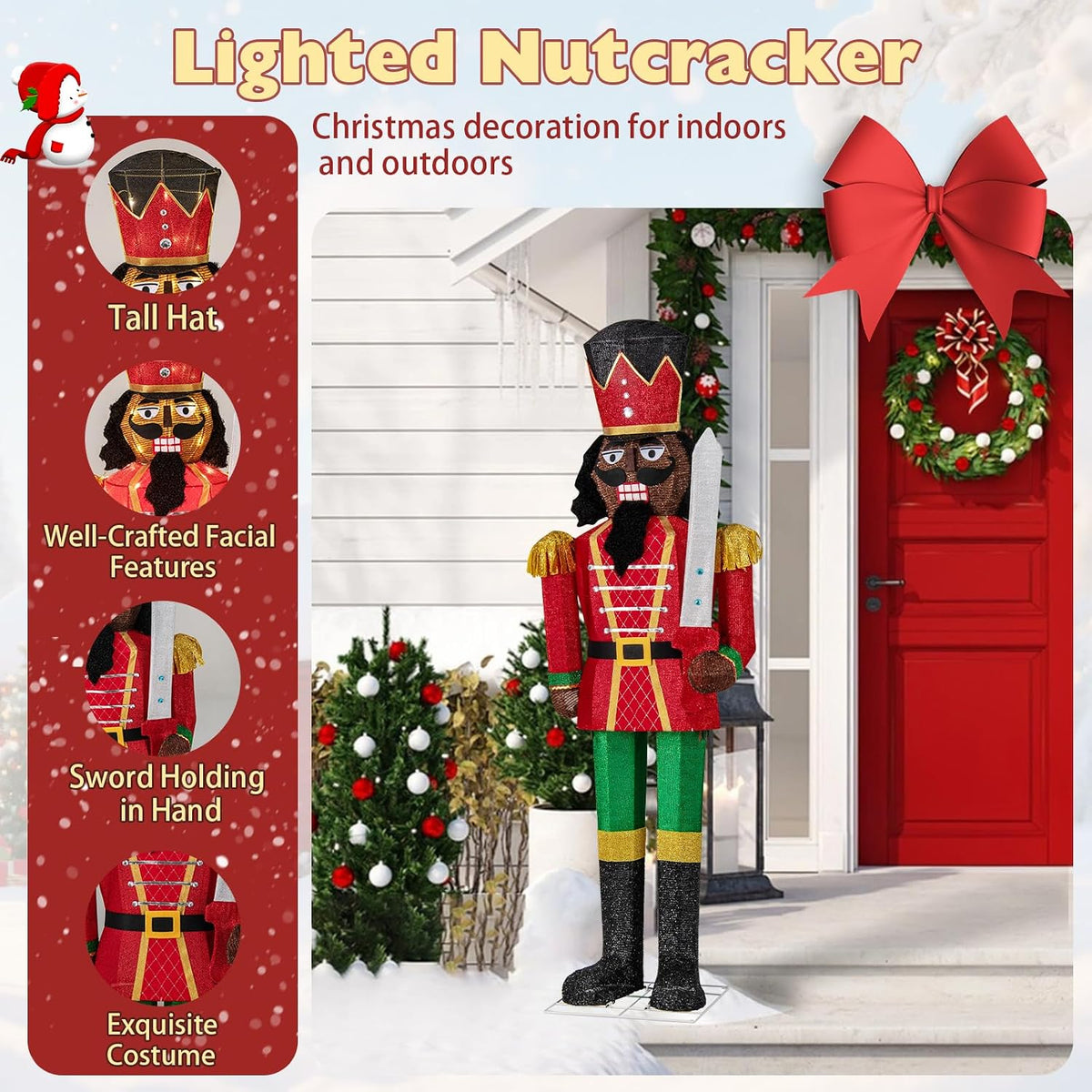 Tangkula 5 FT Lighted Christmas Nutcracker with Glitter Sword, 3D Soldier