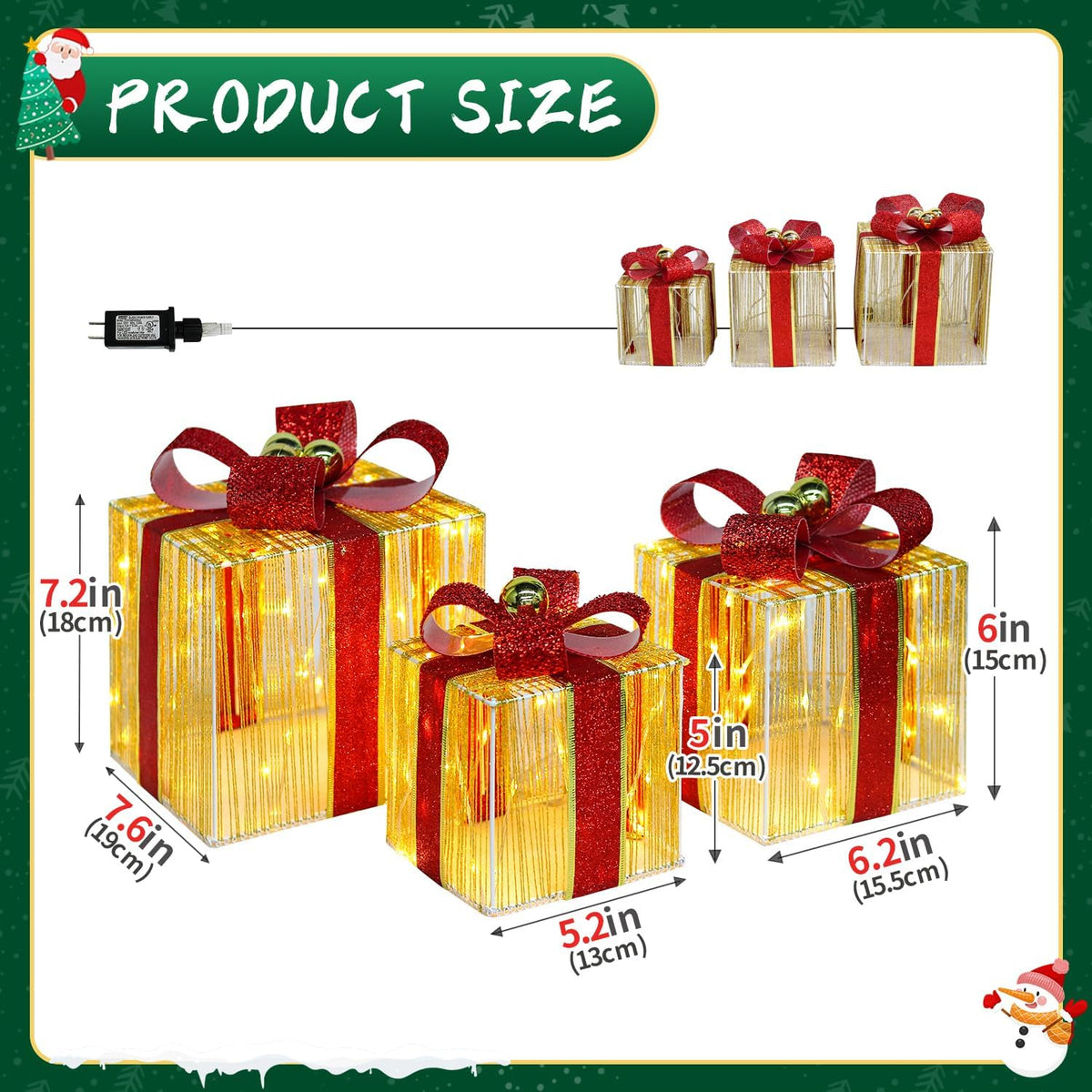 domkom set of 3 christmas lighted gift boxes, close-up detail