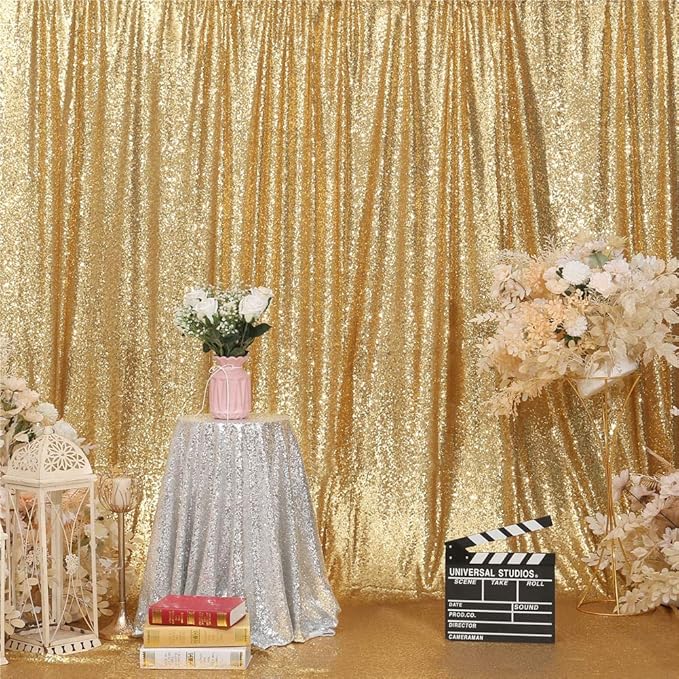 Eternal Beauty Gold Sequin Backdrop, 6x8 Ft Glitter Background Curtains for Shimmer Photography Party Wedding Birthday Back Drop Decor