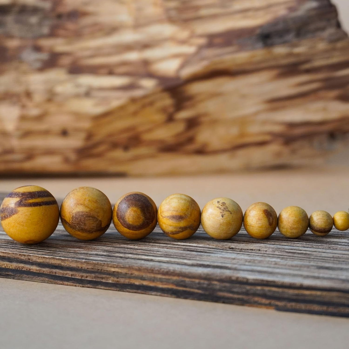 palo santo round beads – 100 count – showing dimensions
