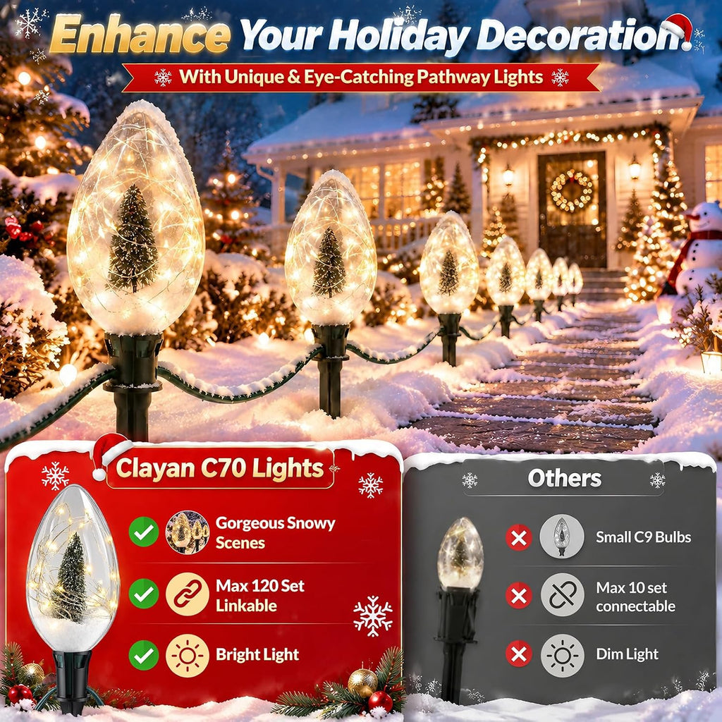 jumbo c70 christmas pathway lights outdoor, 24ft 12led, side view