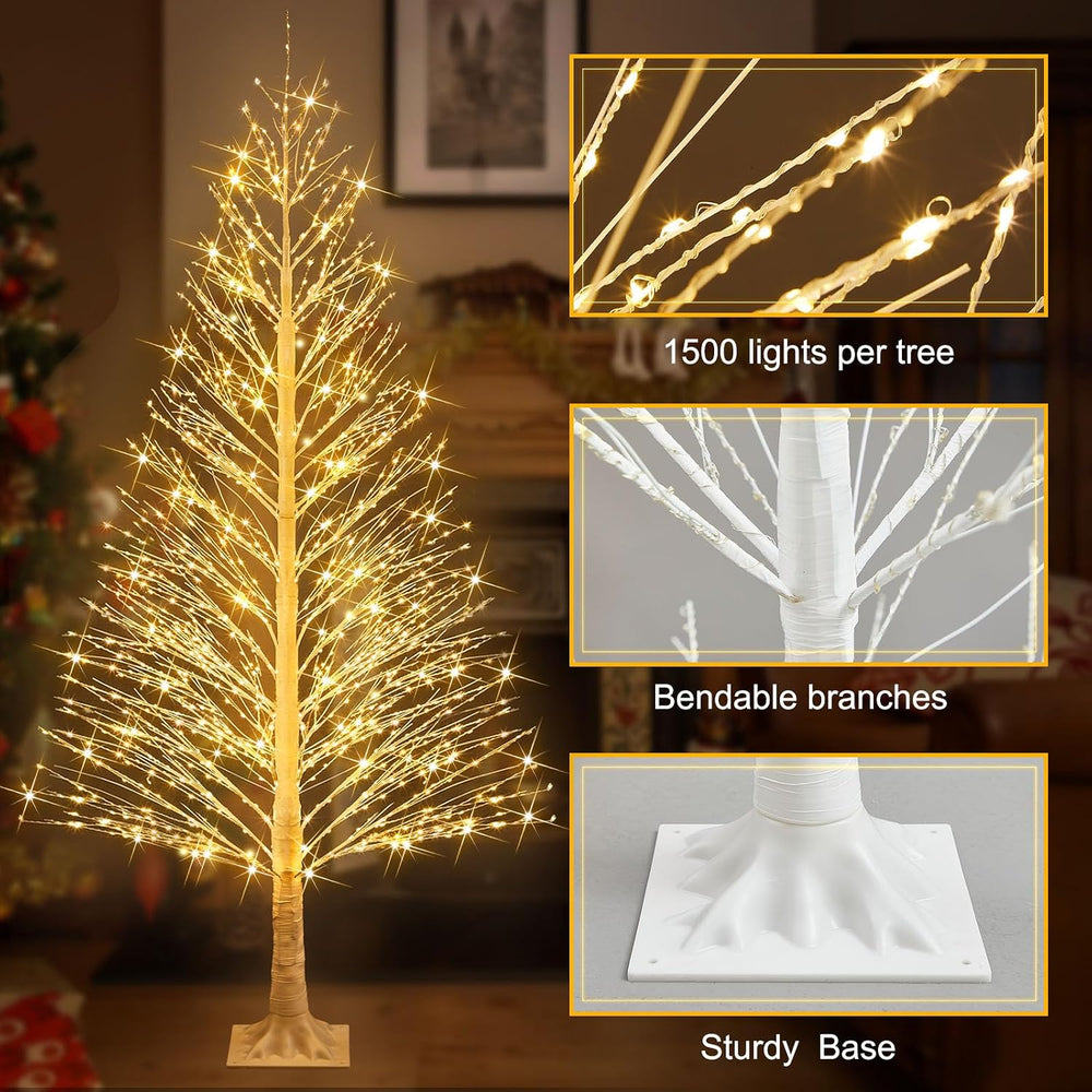 Rossesay 1 Pack 7ft-1500led Christmas Lighted Birch Tree Warm White Lights