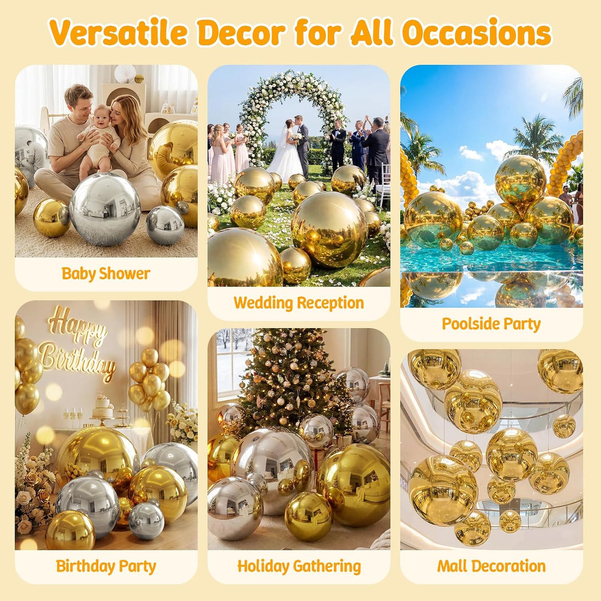 gold inflatable mirror ball set,reusable pvc mirror balls, close-up detail