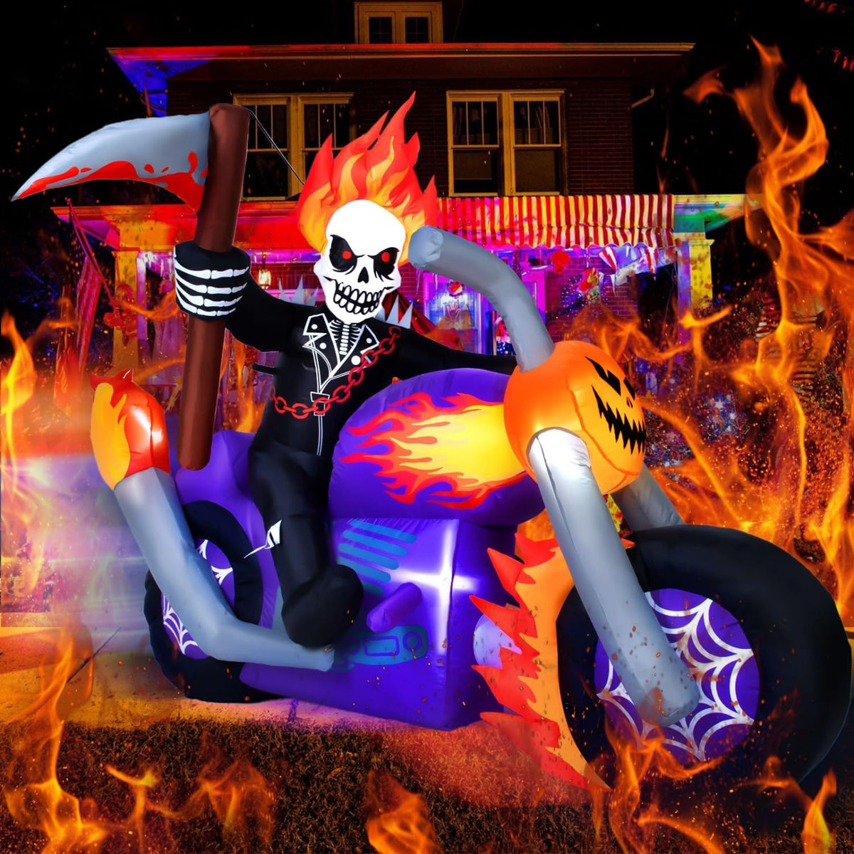 6 ft halloween inflatable grim reaper motorcycle with, package contents