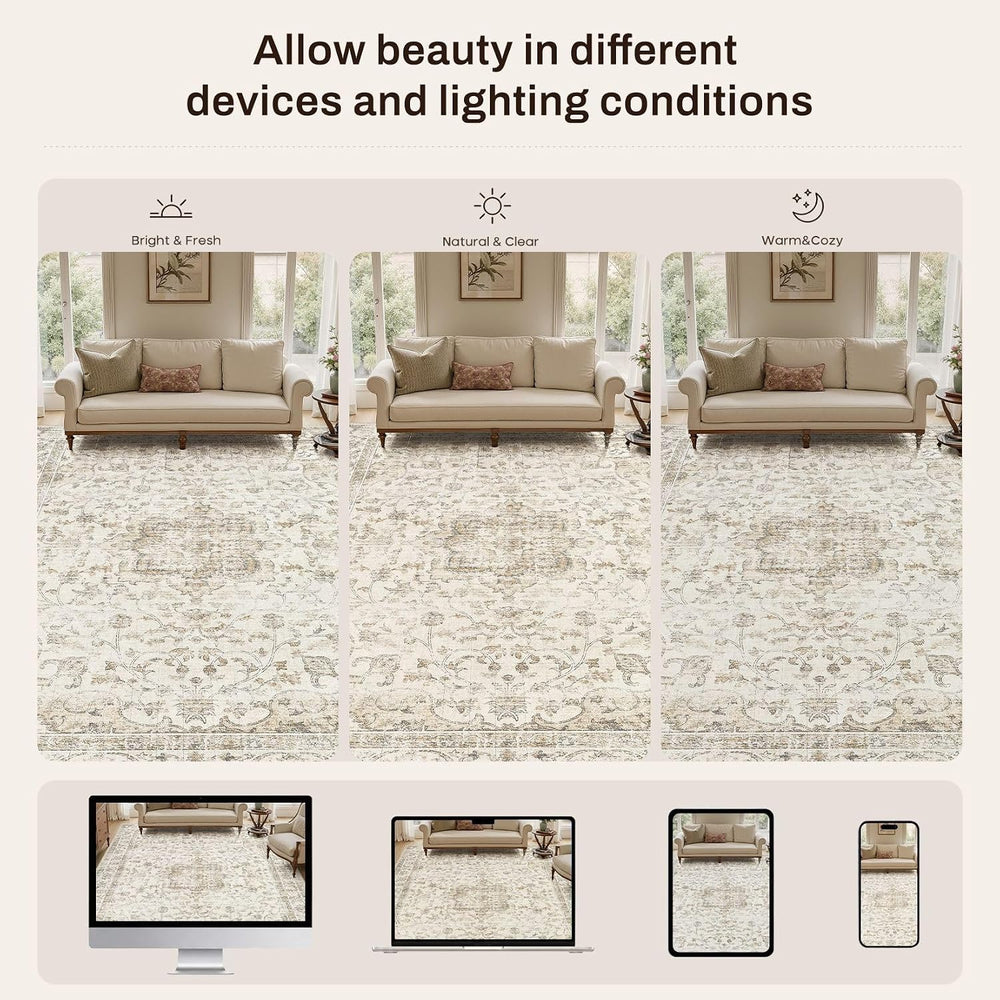 Washable 3x8 Runner Rug: Non Slip Soft Vintage Beige Entry Area Rug