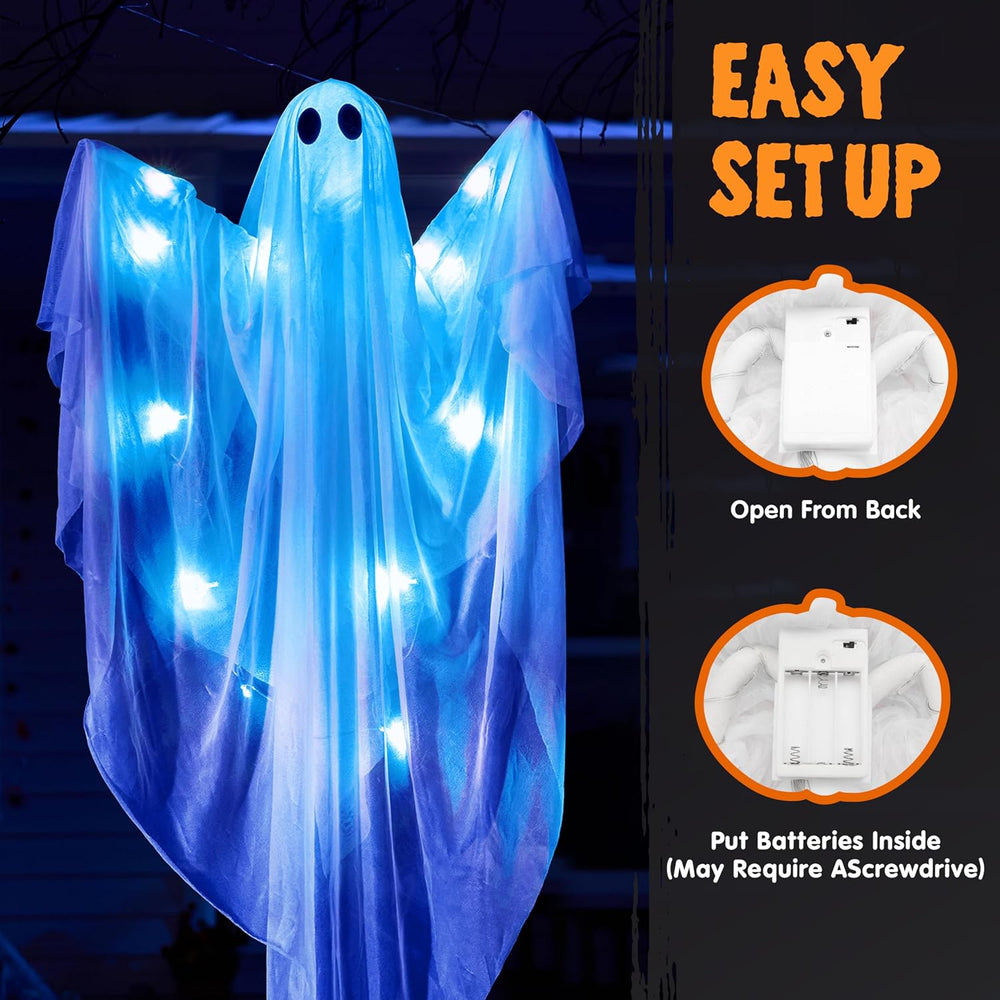 JOYIN 2 Pcs 47” Halloween Hanging Light up Ghost Decorations Outdoor, Hallowe...