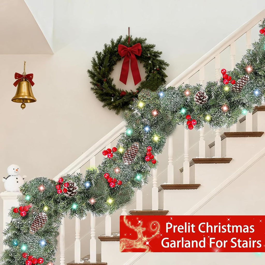 Timer - 9Ft by 10 Inch Prelit Christmas Garland with 50 Colorful Lights