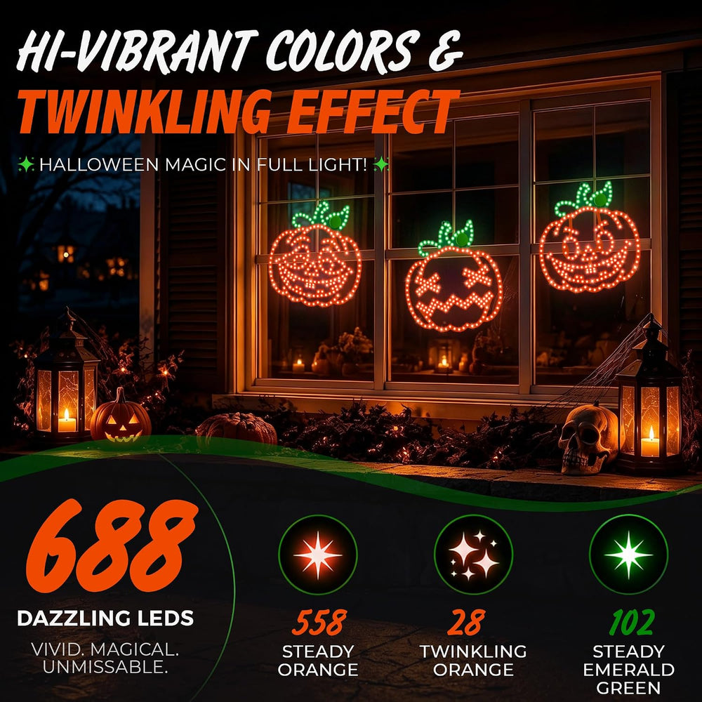 3 Pack 10" Halloween Classics Twinkling LED Pumpkins, Hi-Vibrant Aluminu...