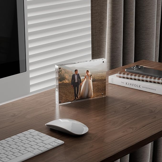 4x6 Acrylic Picture Frame 5 Pack, 20mm Thick Magnetic Double Sided Display 20% Thicker- Frameless Clear Transparent Photo Frame for Desktop/Tabletop, Self Standing with Microfiber Cloth