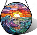Stained Glass Window Hanging, Clouds and Sea Waves Suncatcher Diamond Glass Panel Hangings Scenery Sun Catchers Decor for Birthday for Women, Men, Wife, Aunt, and Mom 9.8 in