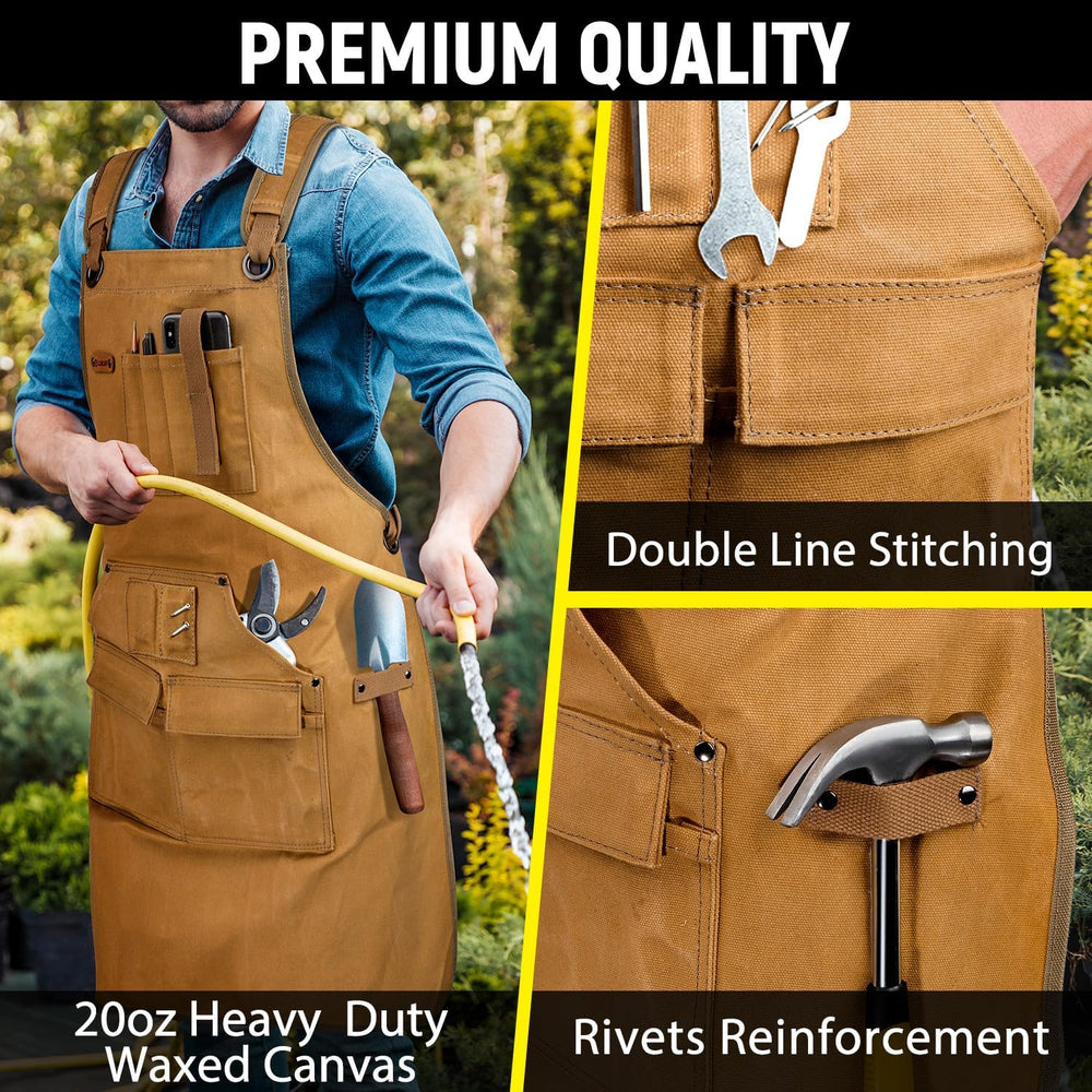 Woodworking Apron for Men, 20 oz Shop Apron Bib Work Apron 9 Tool Pockets