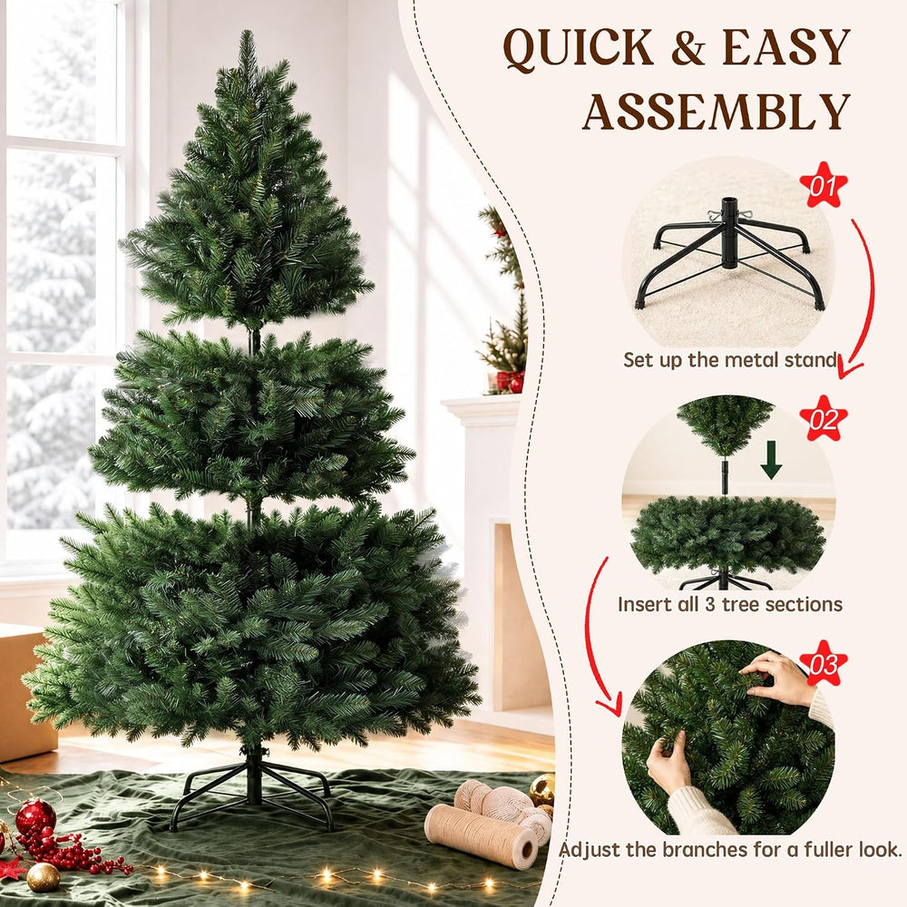 LUCKLIFE 6 ft Artificial Christmas Tree, Full PVC Unlit Christmas Tree with C...