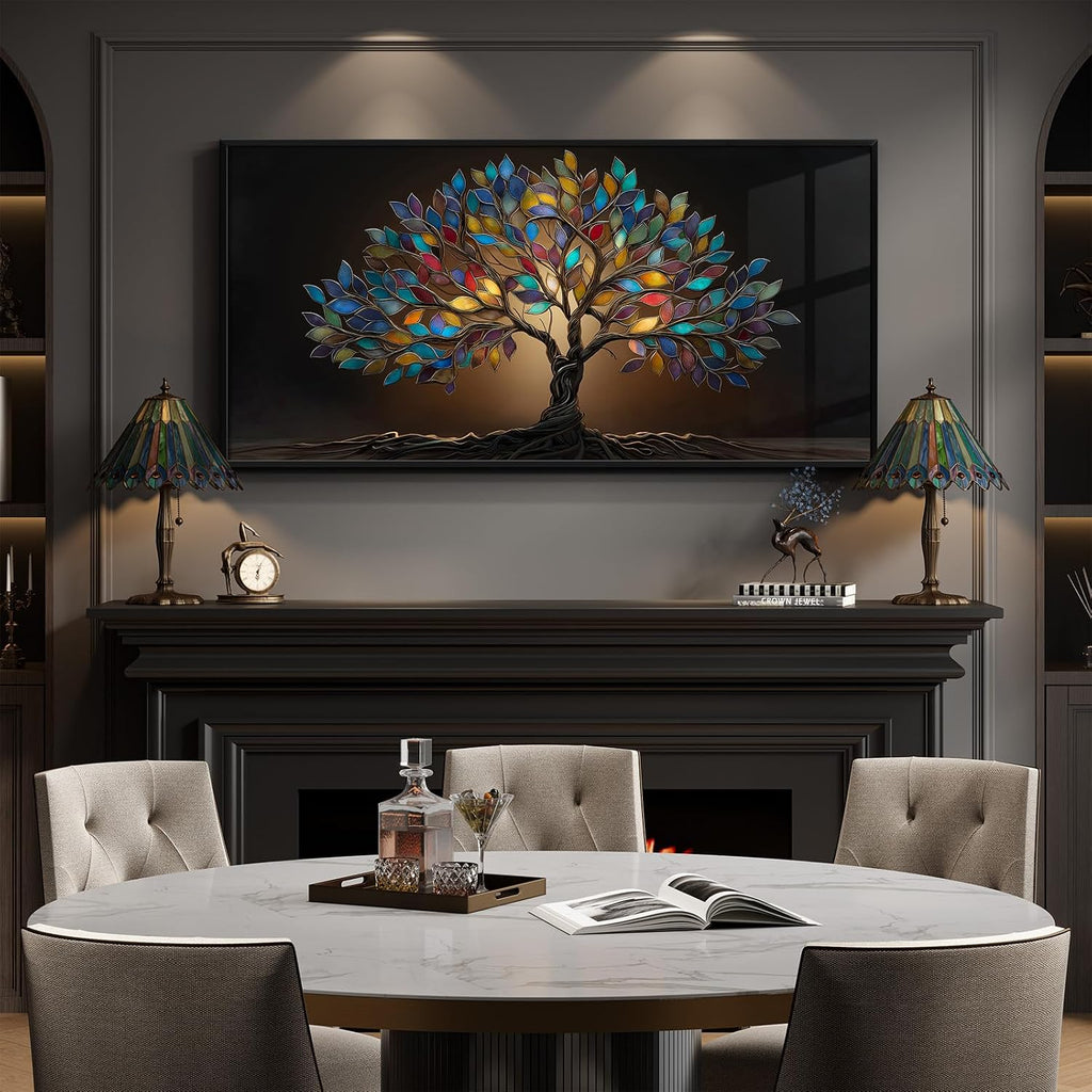 Large Framed Modern Tree of Life Wall Art for Living Room, 30x60 In