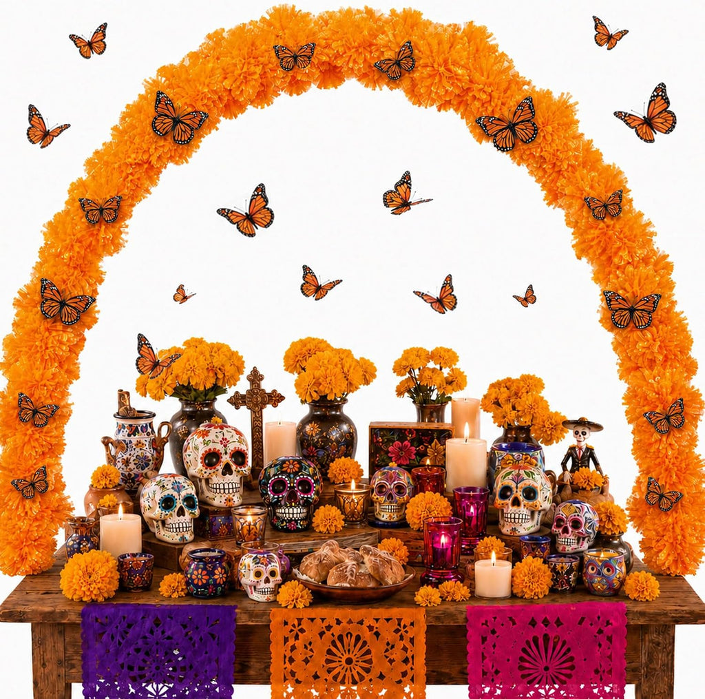 Marigold Table Arch Kit for Day of the Dead Decor with Adjustable PVC Arch
