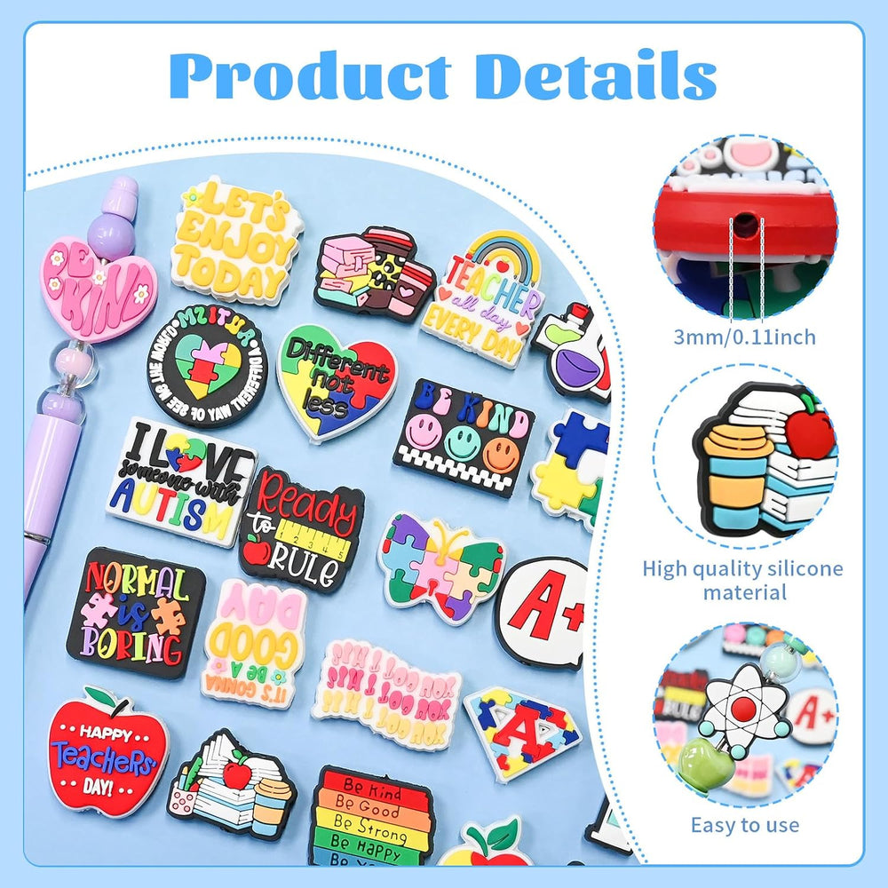 100 Pcs Focal Beads for Pens Teachers Silicone Focal Bead Cute Loose Beads Ac...