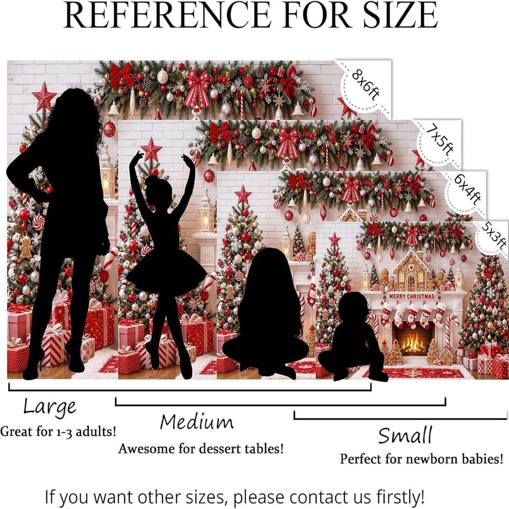 Merry Christmas Fireplace Photo Backdrop Gingerbread Man Banner 10x8 ft
