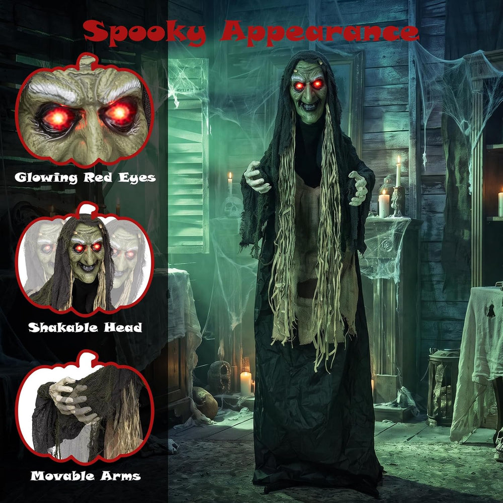 Tangkula 5.3 FT Halloween Animatronics Standing Hunchback Witch Decorations
