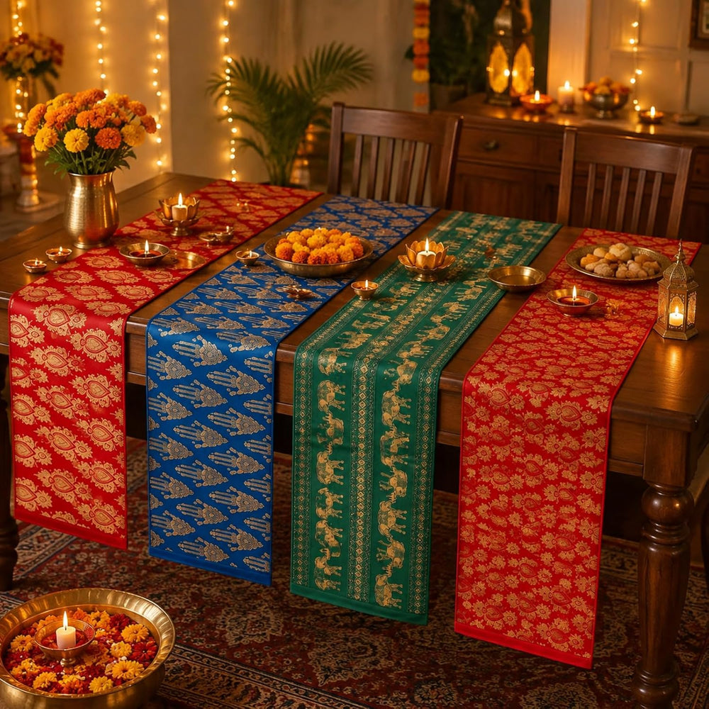 Gilprop 4 Pcs Diwali Table Runner 13x72 Inch Indian Table Cloth Decoration