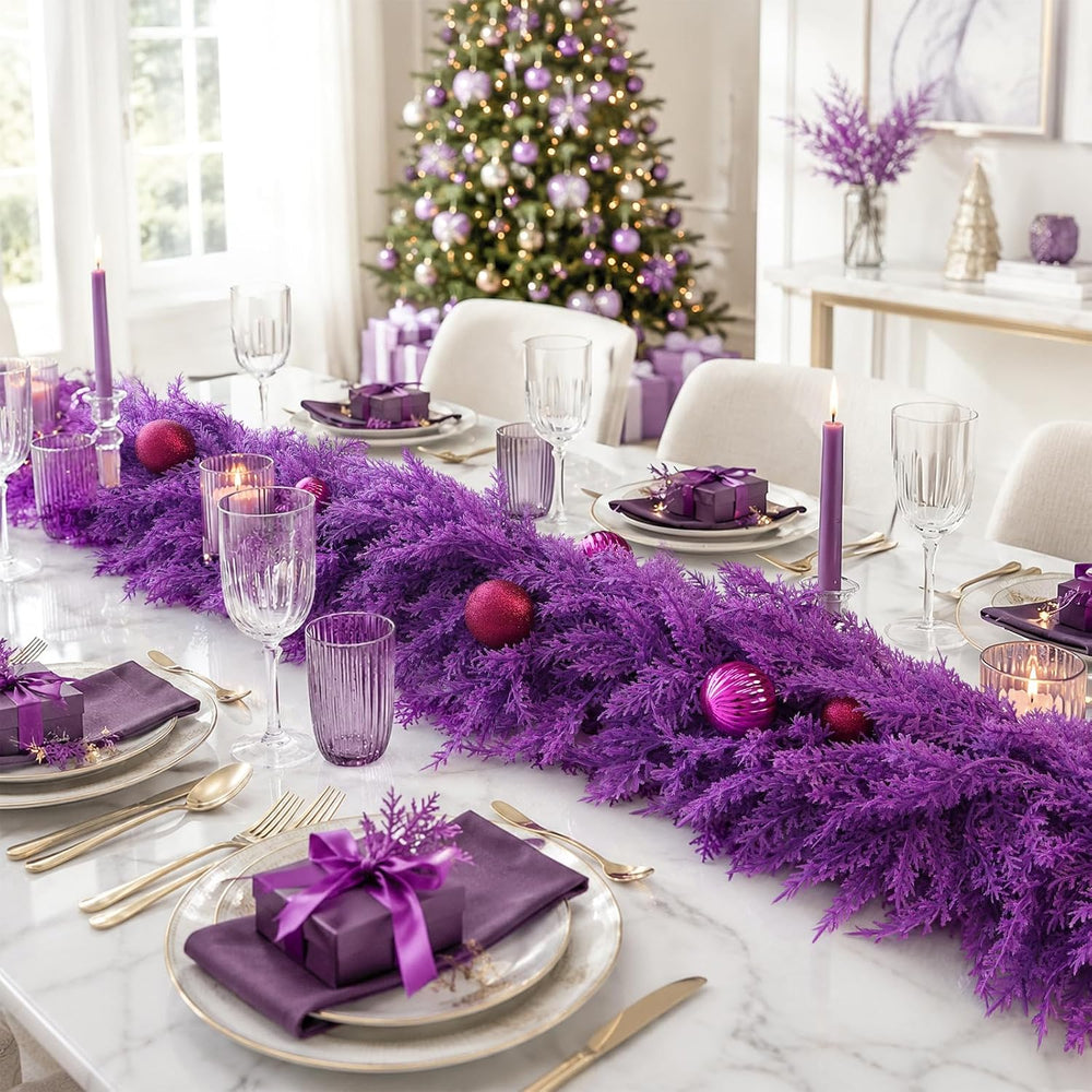 9Ft Halloween Cedar Garland,Purple Real Touch Soft Christmas Decorations