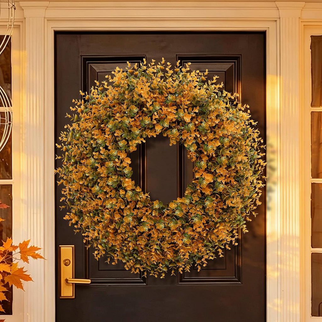 28 Inch Large Fall Boxwood Wreaths for Front Door Decoration(Orange)