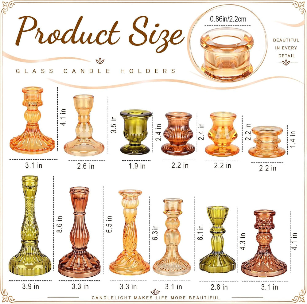 Mumufy 12 Pcs Thankgiving Glass Candle Holders Clear Amber 0.8 in