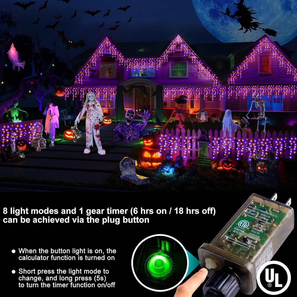 Hezbjiti 33FT 400 LED Orange Purple Halloween Lights Outdoor Decorations