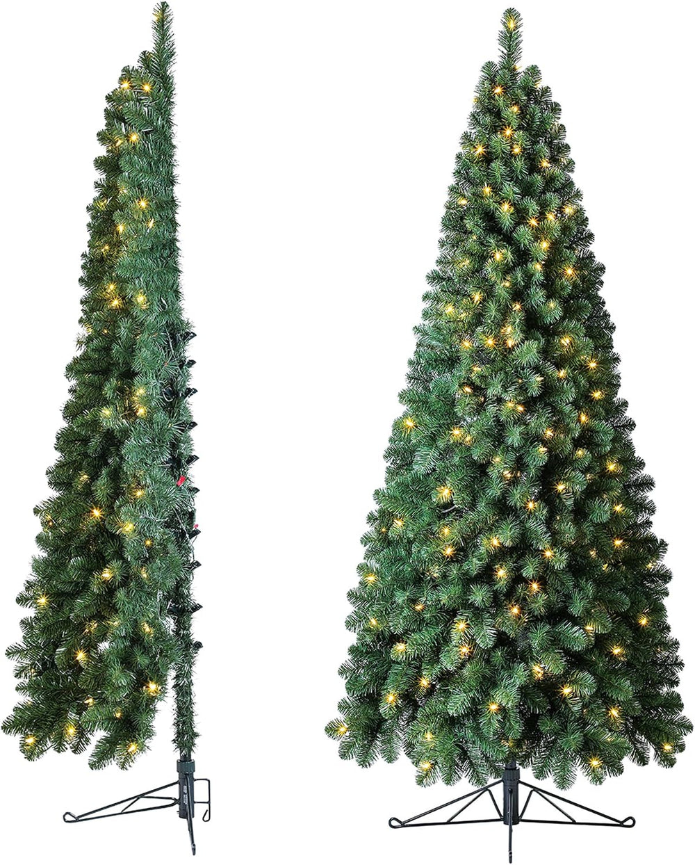 7ft Pre-Lit Christmas Tree – Artificial Half Pine with 150 Warm White LED Lig...