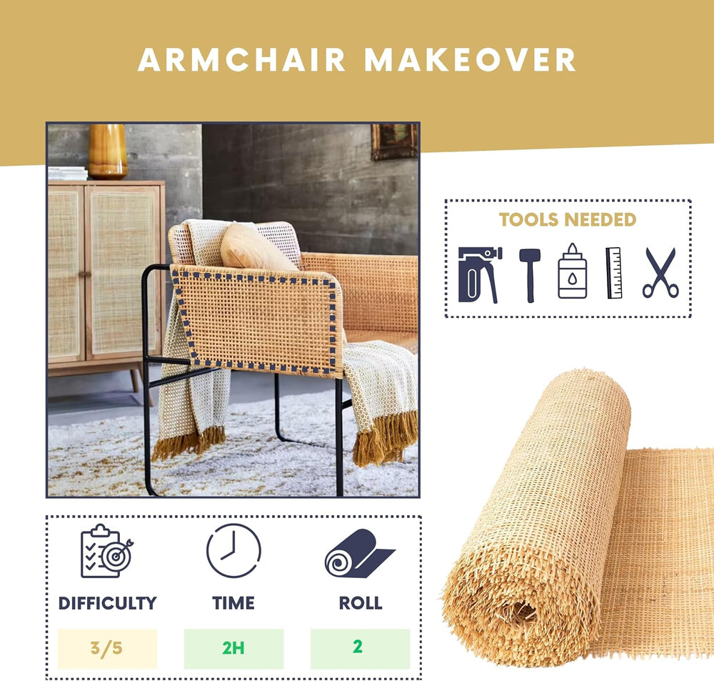 Natural Rattan Cane Webbing Roll – Prewoven Wicker Sheet for Furniture Repair...