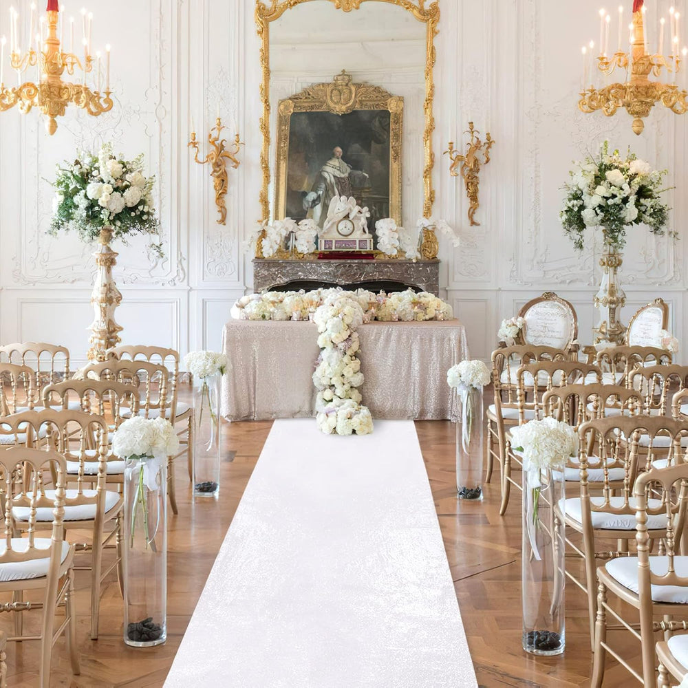 Wedding Aisle Runner 4x15ft Sequin Aisle Runner White Shimmer Carpet Runners ...