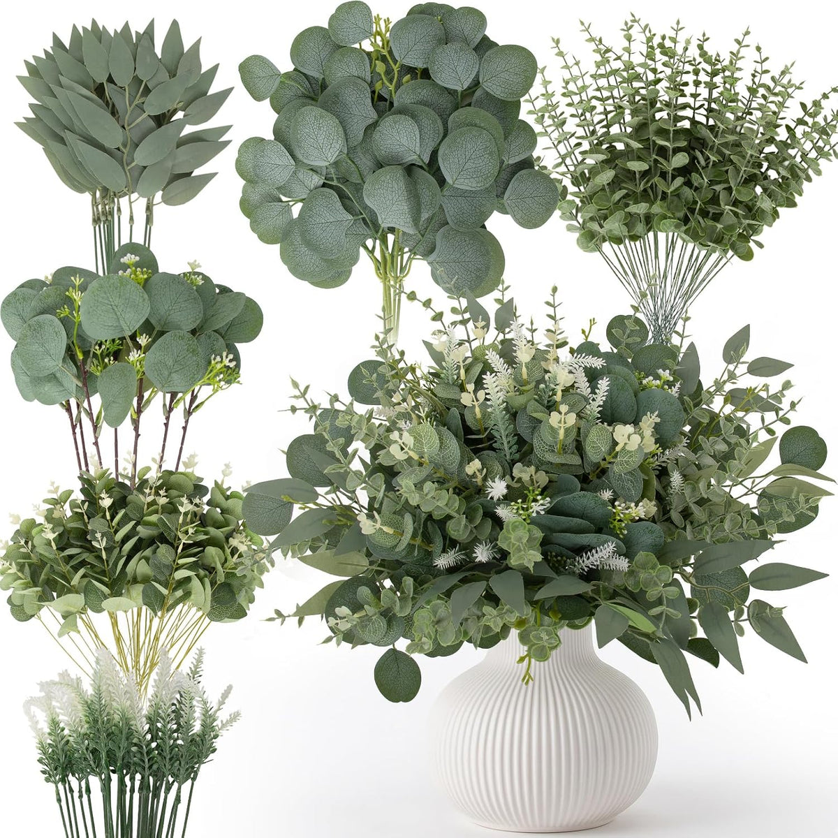 Rowfad 135 Pcs Artificial Eucalyptus Stems, Mixed Greenery Stems for Decor