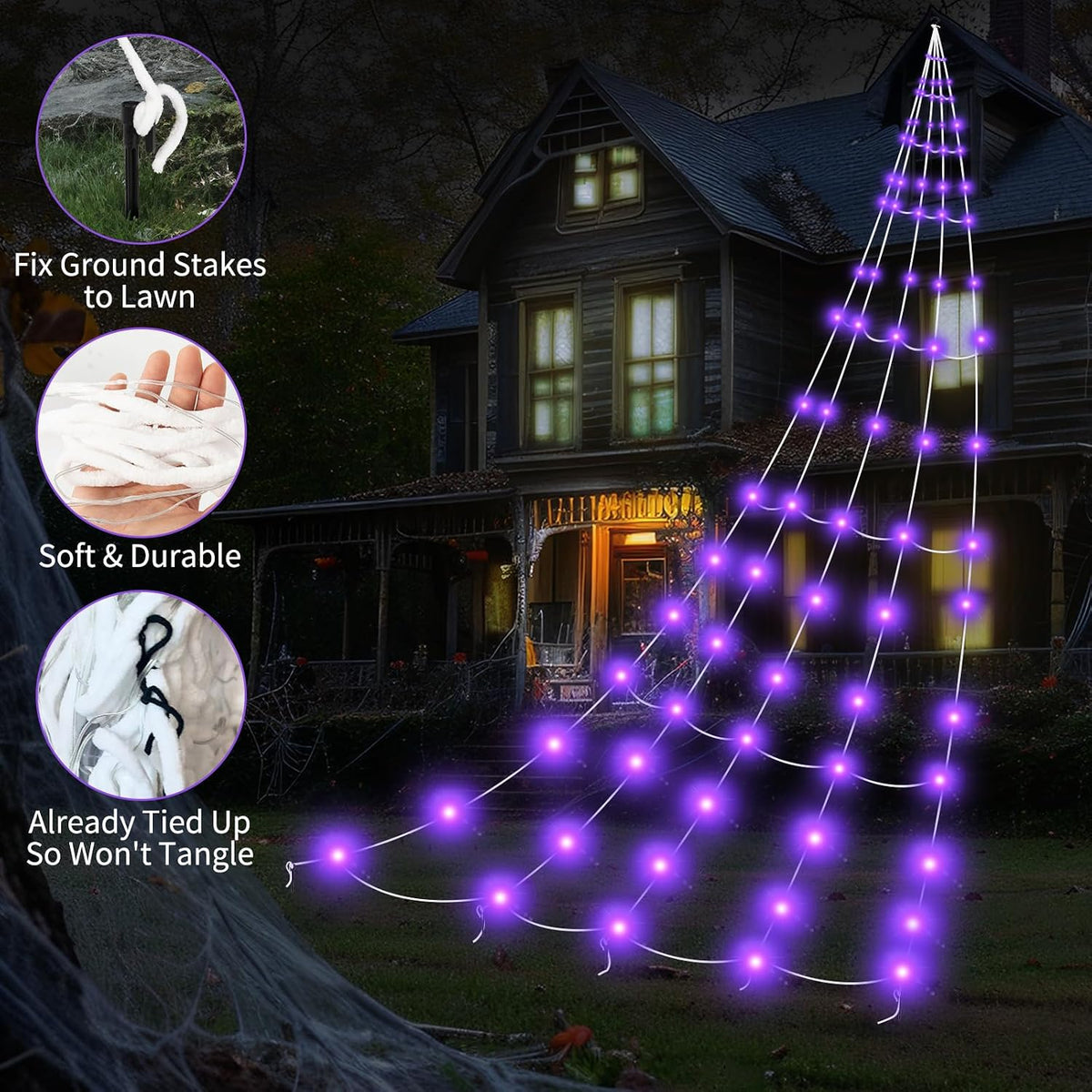 Spider Webs Halloween Decorations Outdoor Lights, 250 LED 16.4ft Halloween Spider Web Lights with 6.5ft Giant Spider,8 Modes, Waterproof Outdoor Decoration Indoor Party Garden Home Costumes