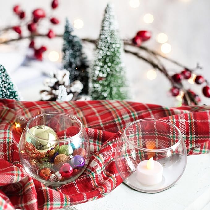 24 Pack Glass Bubble Vases,Small flower bud vases bulk,4"W x3"H Set of 12 Pcs Clear Bowl Vase,2.6"W x2.2"H Set of 12 Pcs Round Candle Holders,Mini Globe Vase Centerpiece for Wedding Party,Home Decor