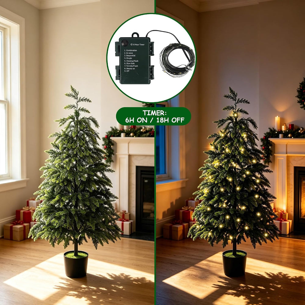 Cllayees 4FT Cedar Christmas Tree with Lights Artificial Potted Tree