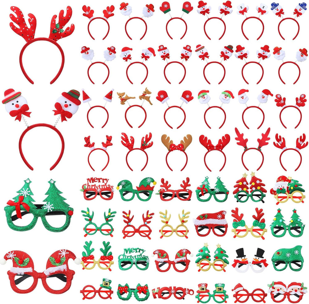 Riceshoot 48 Pcs Christmas Headbands Glasses Set Xmas Costume Accessories