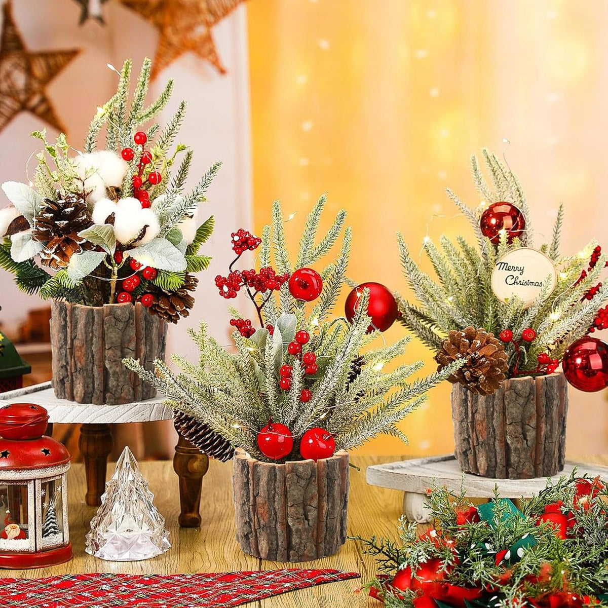 6 Pcs Wooden Vases for Centerpieces, Wood Flower Vase