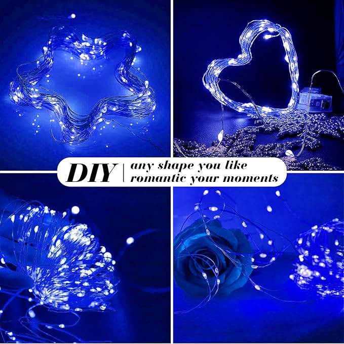 ZGWJ 50 Pack Fairy Lights Battery Operated, 7ft 20 Mini LED Fairy String Lights Silver Wire 3 Modes for DIY, Parties, Wedding, Bedroom, Halloween Christmas Decoration Blue