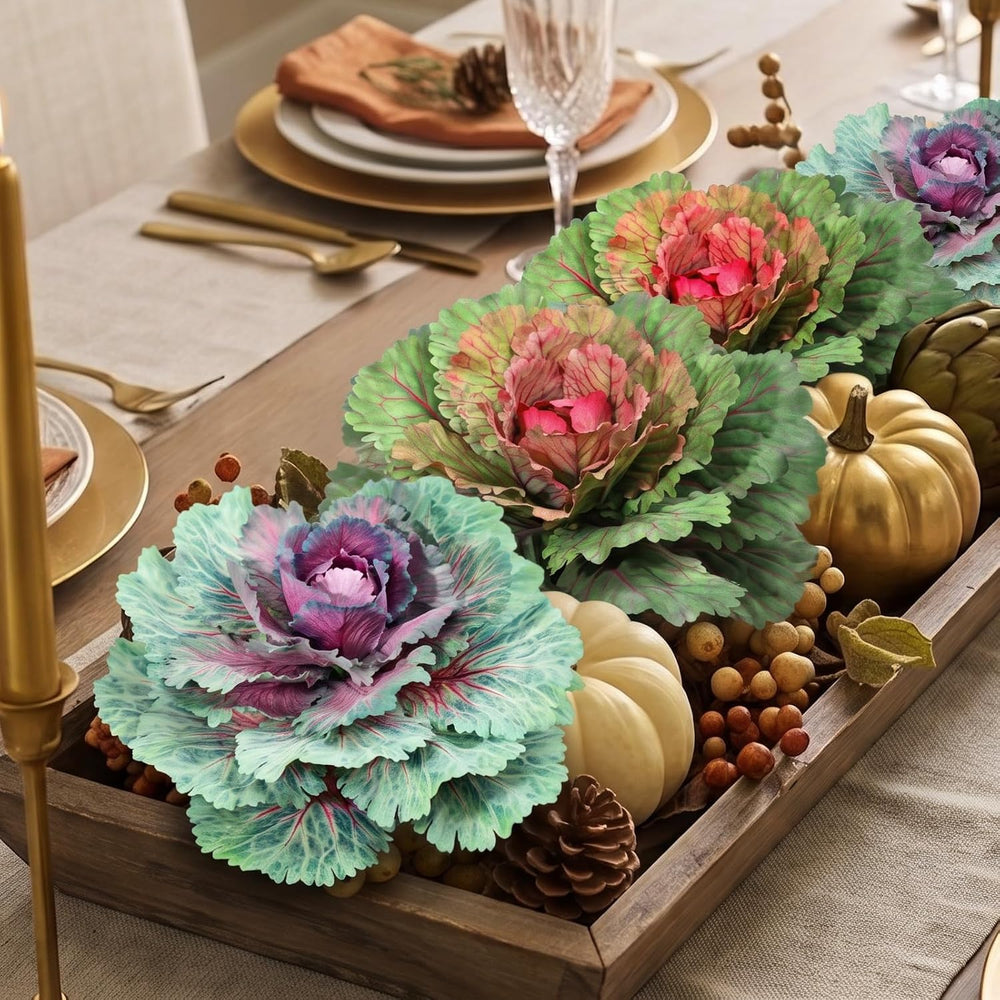 2 Pack 11.8″ Fall Faux Cabbage for Outdoor Planters Porch/Garden/Yard Decor