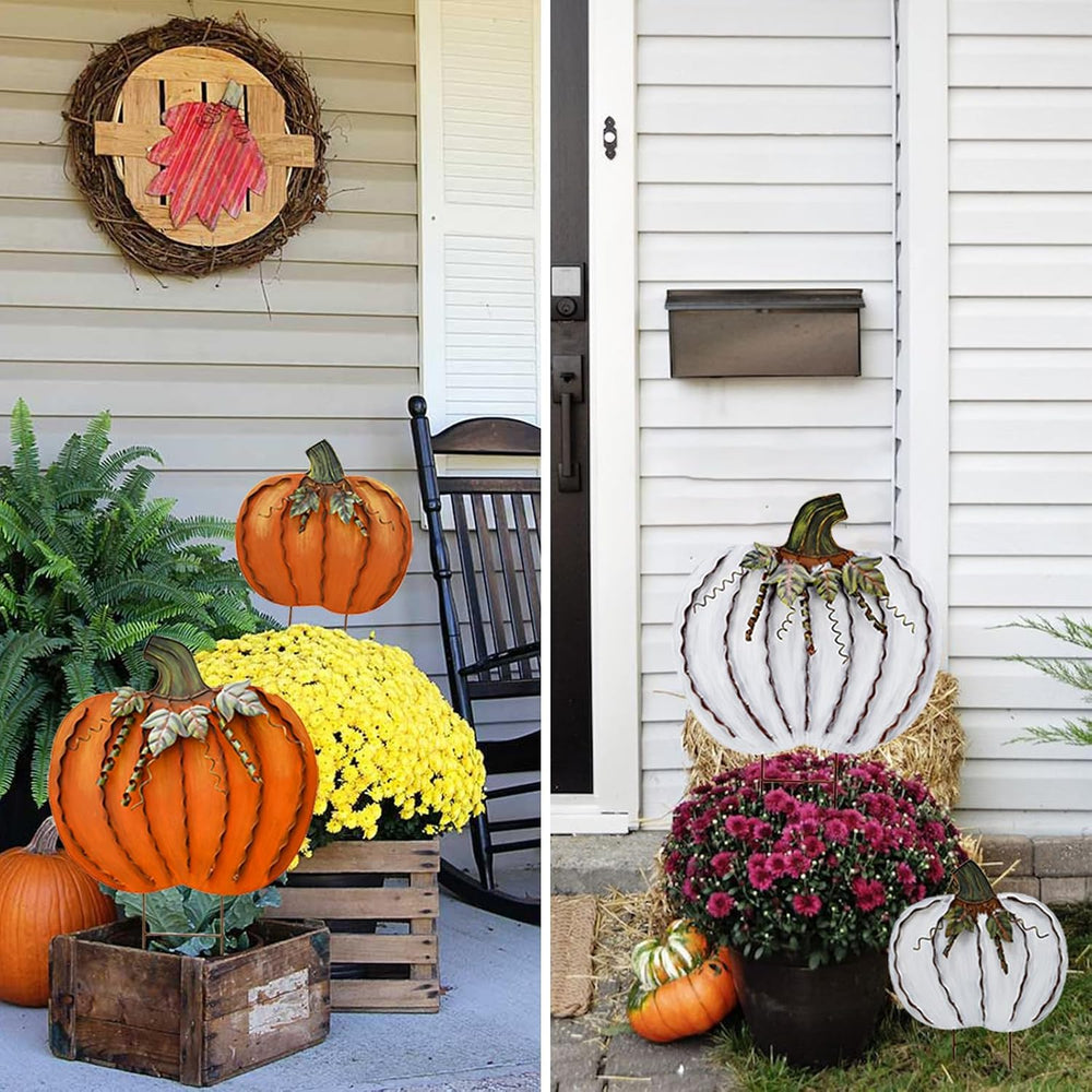 Aecipl Metal Pumpkin Garden Stakes Fall Decor Autumn Decorative Yard Signs