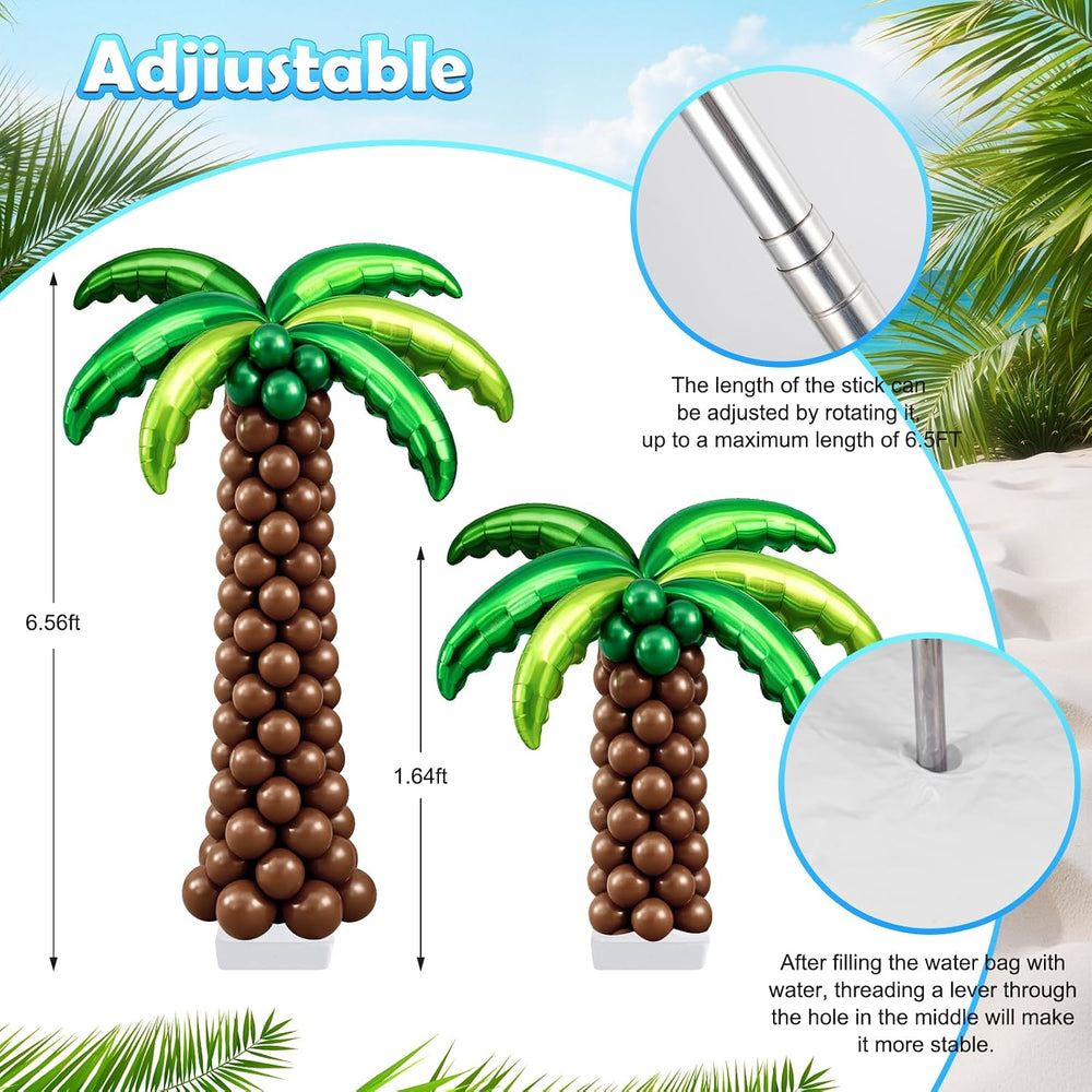 132 Pcs Palm Tree Balloon Column Stand Kit 6.5 Ft, 12 Pcs Green Palm Tree Lea...