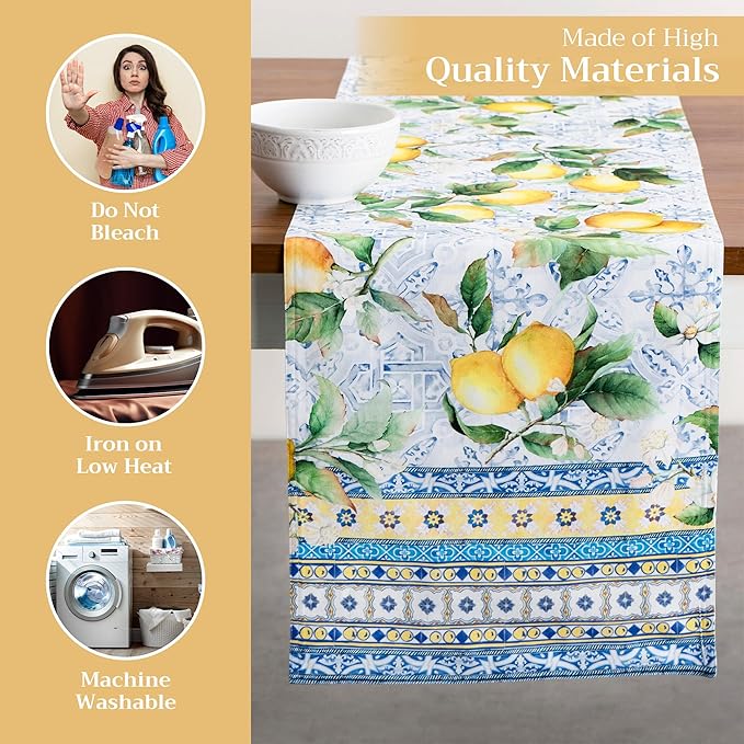 Maison d' Hermine Table Runner 100% Cotton Double Layer Table Runners 108 inches Long Decorative for Home Kitchen Dining Party Baby Shower Wedding Bridal Shower Spring Summer (Citrus, 14.50" x 108")
