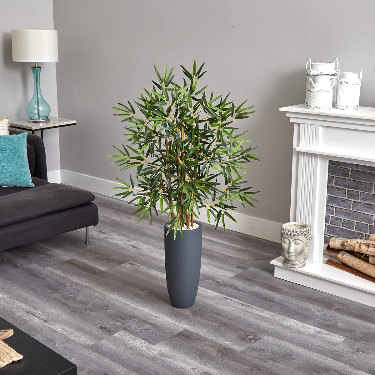 Nearly Natural 4ft. Bamboo Artificial Tree in Gray Cylinder Planter