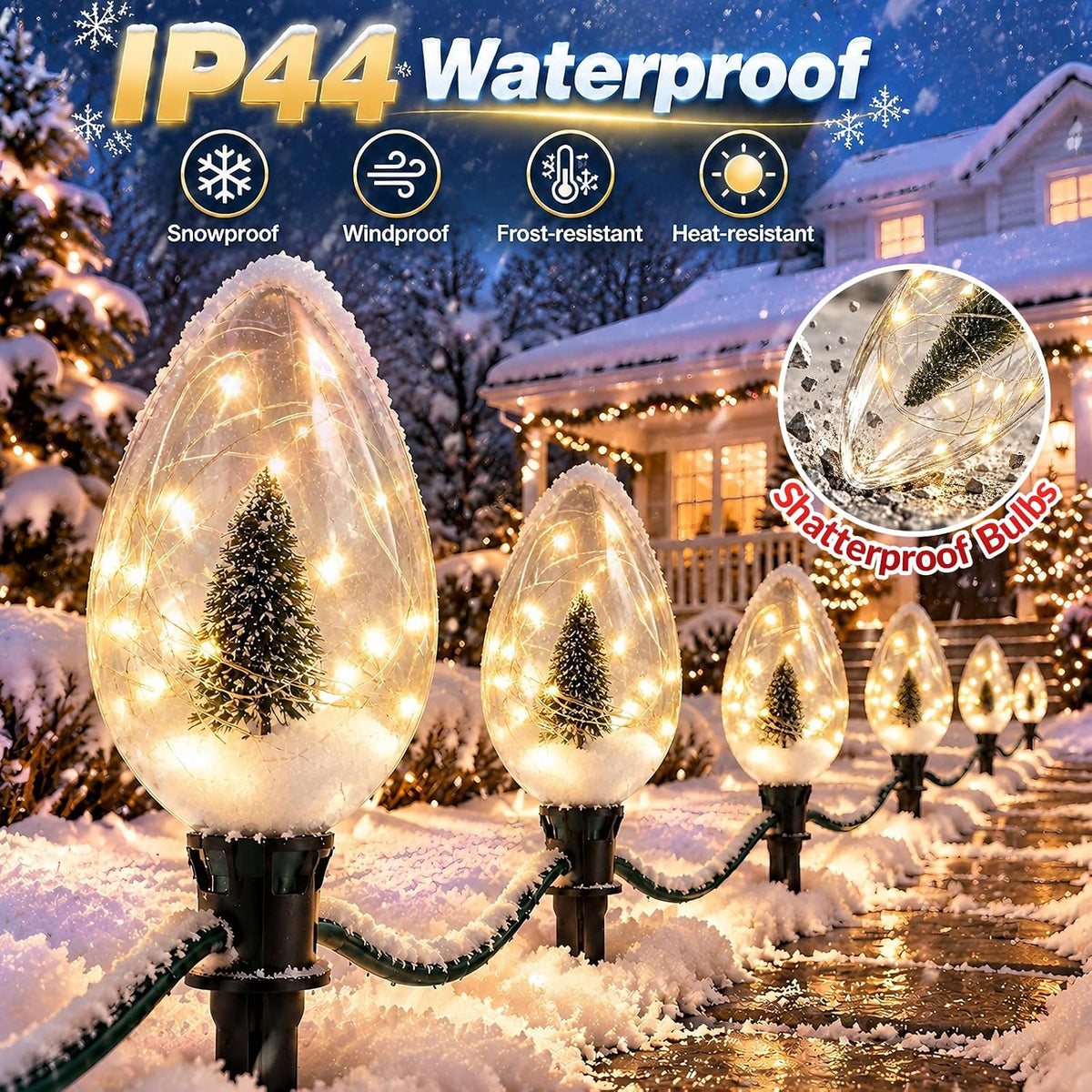 jumbo c70 christmas pathway lights outdoor, 24ft 12led, close-up detail