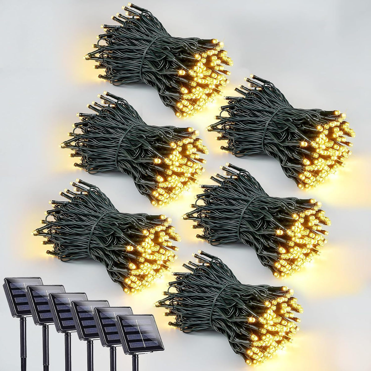 Solar String Lights Outdoor 6 Pack 600 LED 198FT Christmas Light Warm White