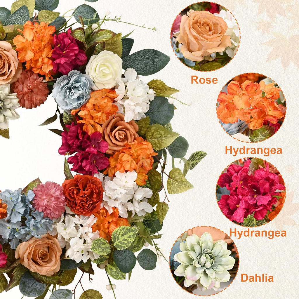 Fall Wreaths for Front Door, 26 Inches Fall Wreath with Hydrangea