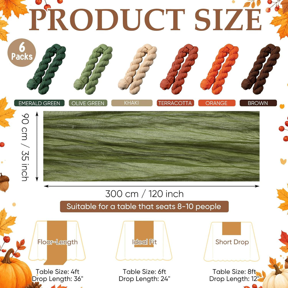 6 Pcs Fall Thanksgiving Cheesecloth Table Runners 118" Boho Gauze