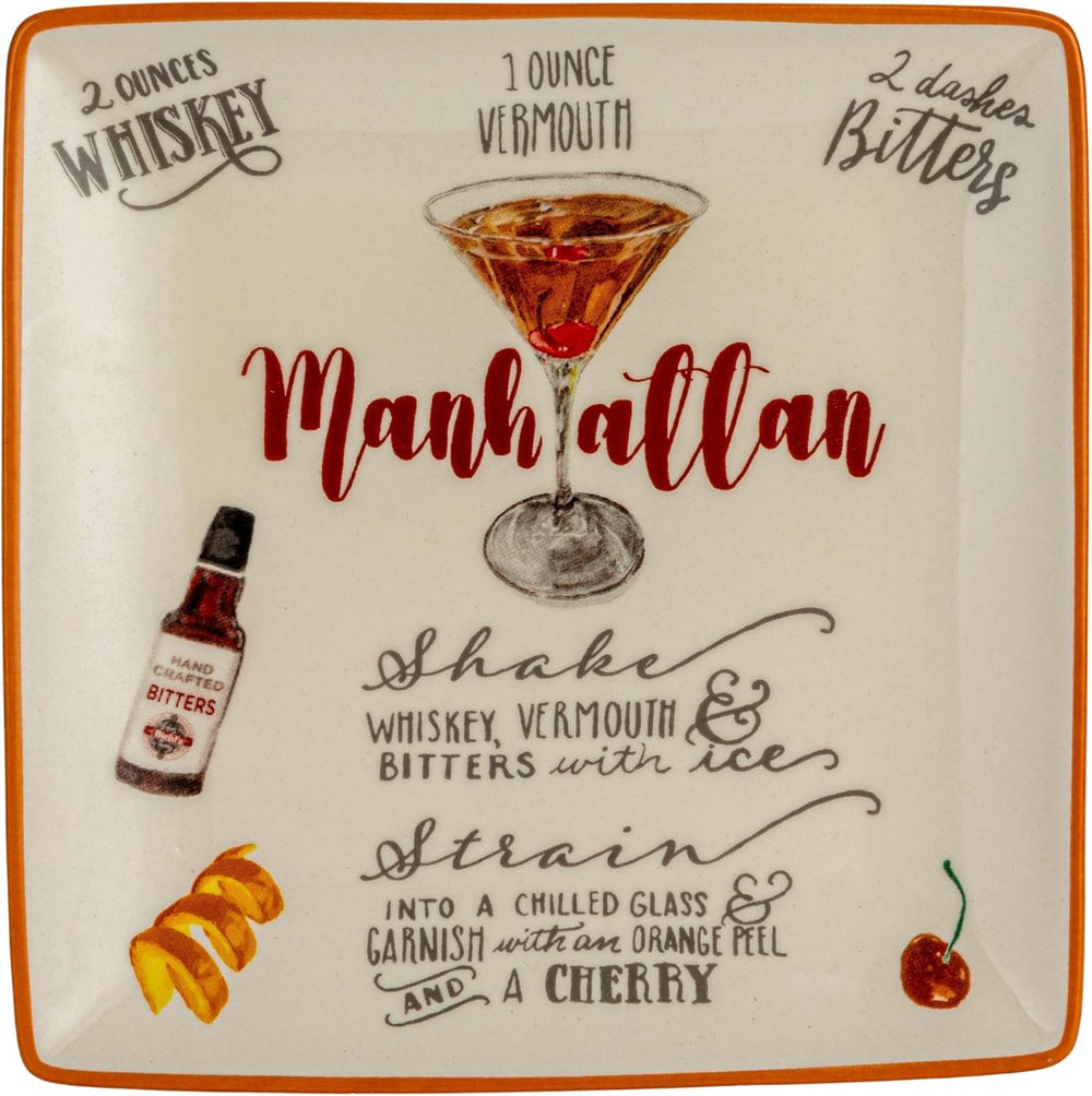 Creative Co-Op Stoneware Plate Set with Cocktail Recipes Design Styles, Multi...