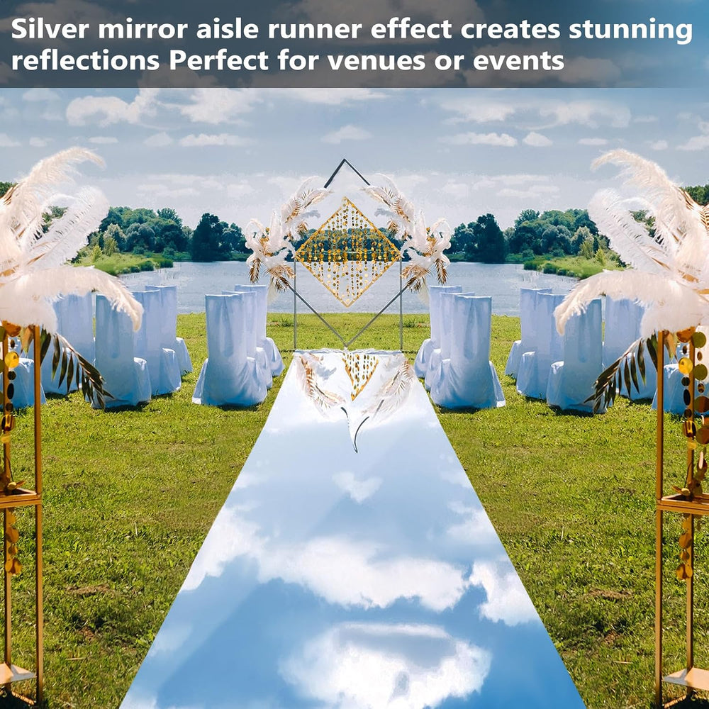 Tinideya 3.3 x 98.4 ft Mirror Rug Aisle Runner for Wedding Ceremony, Silver