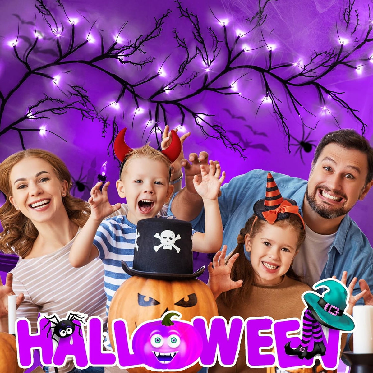 Couah [8 Modes & Timer] 9 Ft 72 LED Halloween Willow Vine Twig Garland with Purple Lights Battery Operated Indoor/Outdoor Wall Fireplace Mantle Halloween Decorations