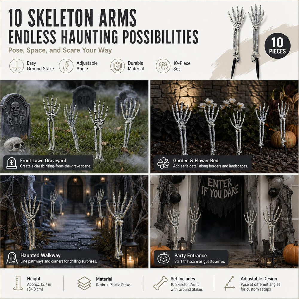 Halloween Decorations Outdoor, 10 Pcs Skeleton Arms Yard Stakes,17.7in